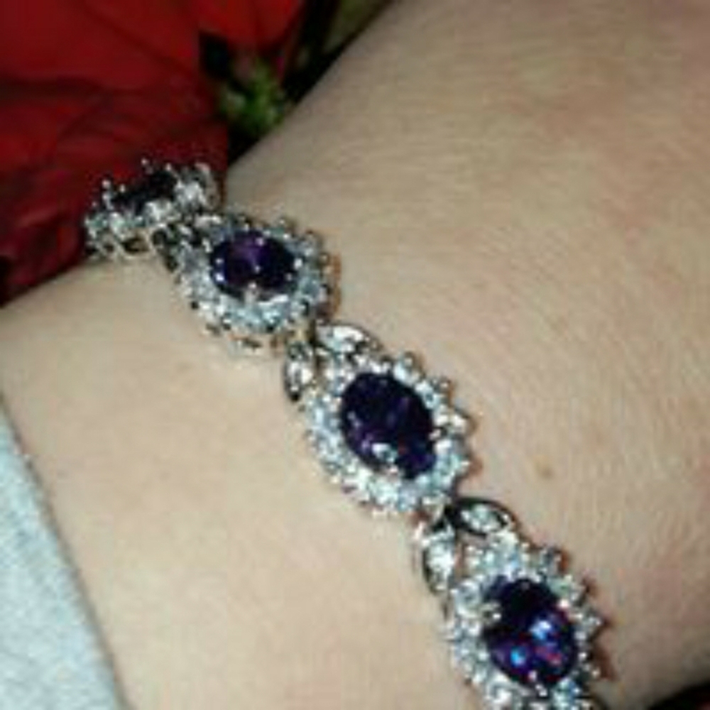 Genuine Amethyst & White Sapphire Bracelet